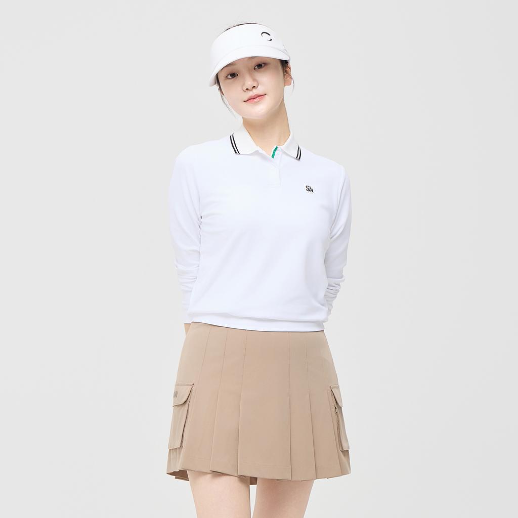 CHALLENGER Women'S Essential Color Block Ribbed Long Sleeve Collared T-Shirt White