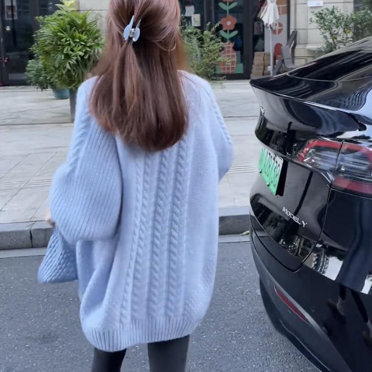 Women's Korean Style Oversized Winter Knit Sweater - Mid-Length, Loose, and Versatile