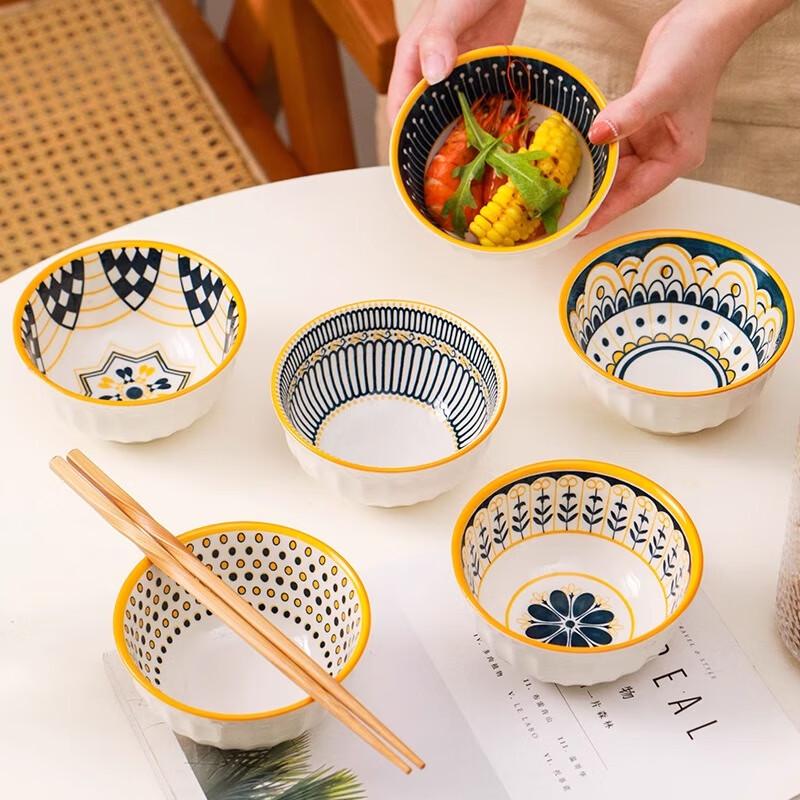 Gonghe Jingpin Japanese Nordic Ceramic Rice Bowl Set, 6-Piece