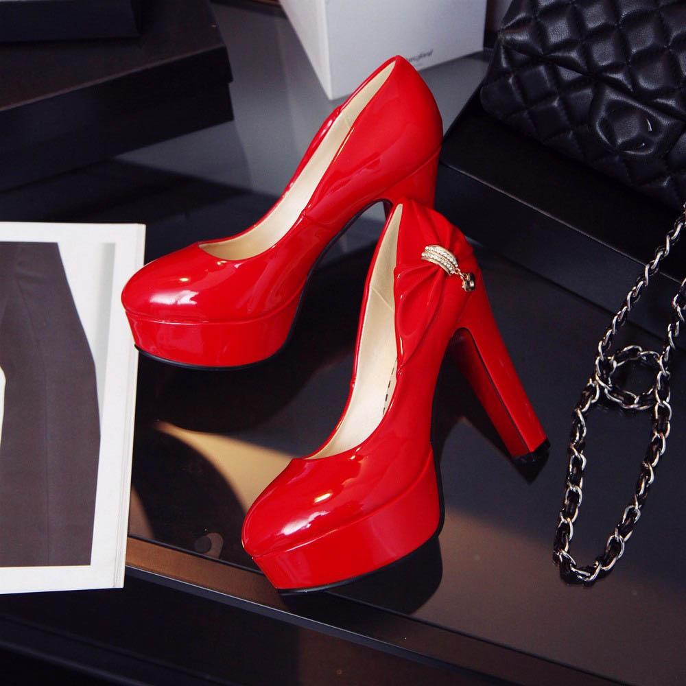 Q/Dámské jednoduché boty na vysokém podpatku Jaro/léto Nové Elegantní voděodolná platforma Silný podpatek Mělká ústa Nízké boty velké velikosti