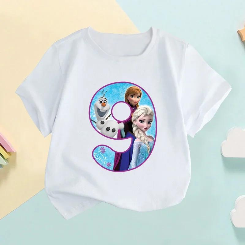 Frozen Elsa and Anna Princess Digital Bow Print Children's T-Shirt, Age 1-9, Birthday