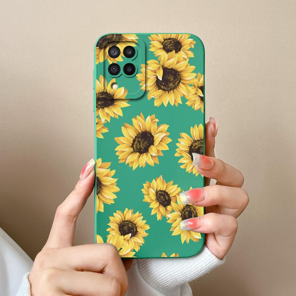 Für Samsung M22 M32 Hülle Bemalte Blumen Upgrade Flüssigsilikon Linsenschutz Handy Rückseite Für Galaxy M 32 M 22 Fundas