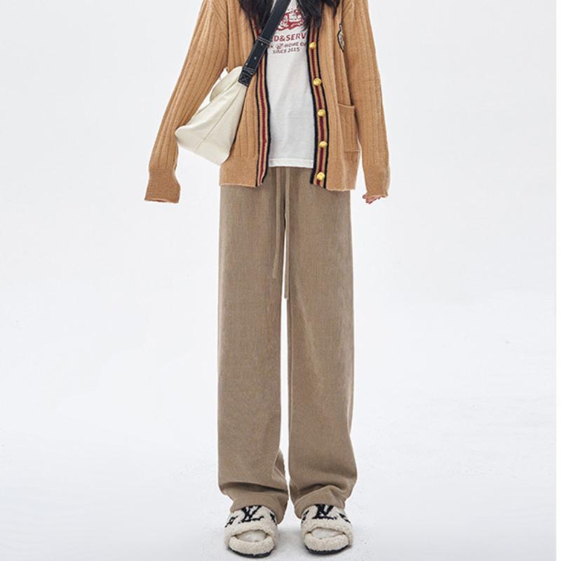 Kapok Velvet Chenille Wide-leg Pants for Women In Autumn and Winter New Style Slimming and Draped Casual Straight Pants Lazy Style Plus Velvet Pants