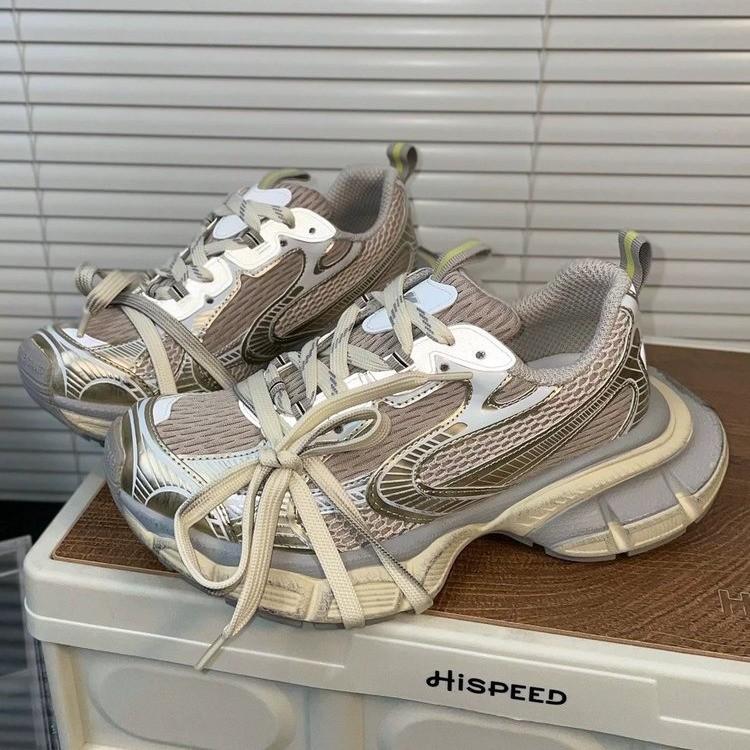 

Gu Yunshu 2024 новые флуоресцентные серые туфли для папы, женская повседневная спортивная обувь на платформе в стиле ретро с сеткой, увеличивающая рост обувь 40