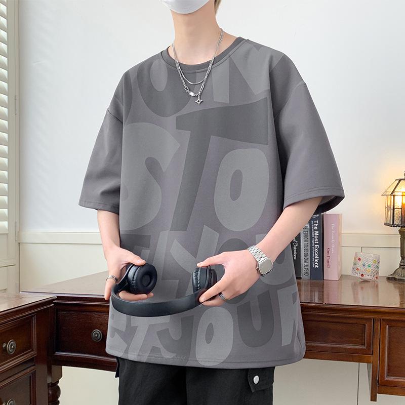 Men’s Hong Kong Style Loose Short-Sleeve T-Shirt - Trendy Plus Size Tops