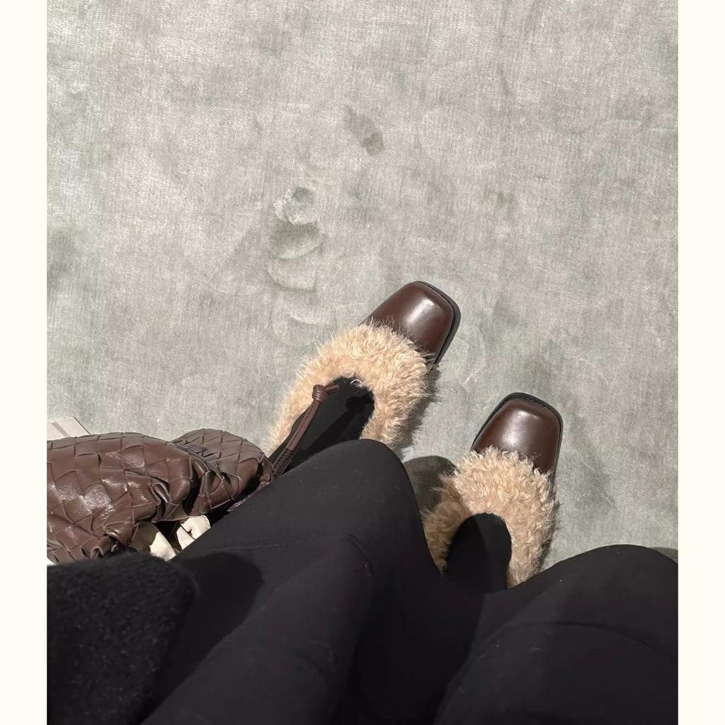 Small Leather Shoes Light Mouth Thick Heel High Heels Women's 2025 New Autumn and Winter Loafers Plush Shoes Mary Jane Single Shoes