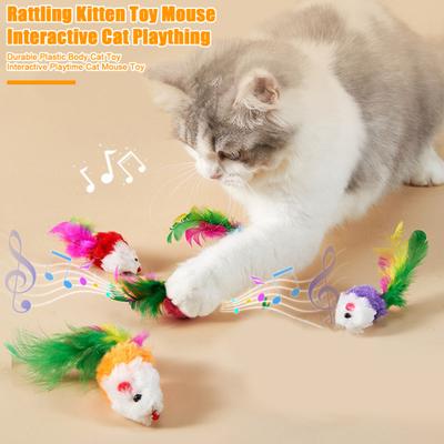 3/5/12Pcs Cat Mouse Toys Faux Fur Cat Mice Toy with Feather Tail Interactive Mini Furry Mouse with Rattle Sounds for Indoor Cat