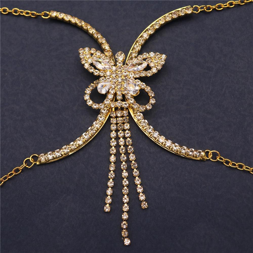 European And American Sexy Hot Body Chain Accessories, Rhinestone Butterfly Chest Rest, Women'S Fashion Rhinestone Fringed Sling Chest Chain