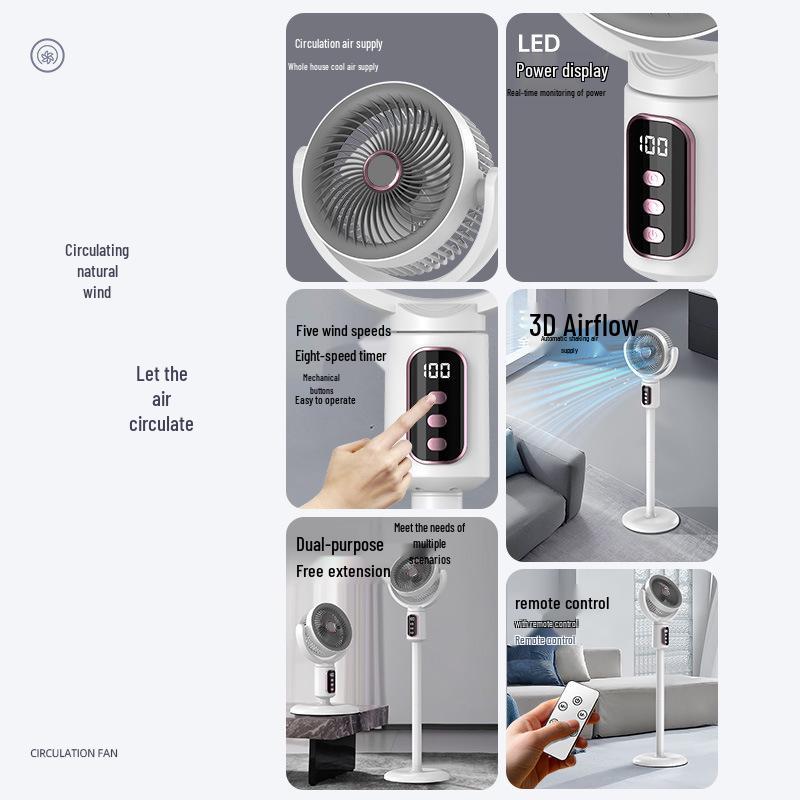 Rechargeable Oscillating Floor & Table Fan with Voice Control - Dual-Use Electric Fan with Timer