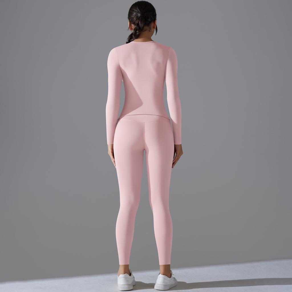 New Solid Color Double-sided Brushed High Elasticity High Waist Tight Fitting Hip Lifting Training Yoga Suit Set, Running Fitness Suit For Women