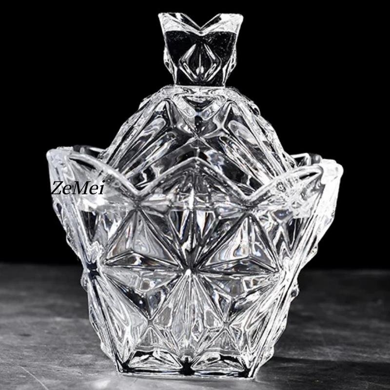 European-Style Diamond-Shaped Glass Candy Jar,Transparent Jewelry Organizer Glass Jar With Lid Candy Container Home Decoration