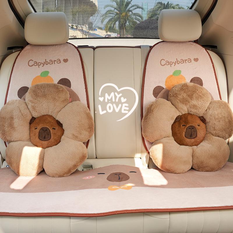 Capybara Cartoon Lumbar Support Cushion - Comfortable, Four-Season Car Seat Headrest