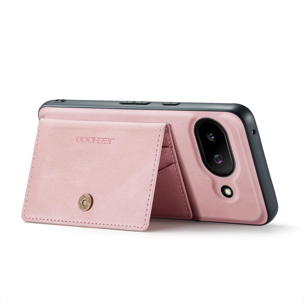 For Google Pixel 9a Case JEEHOOD J01 Retro Leather Phone Back Cover with Detachable Magnetic Card Holder