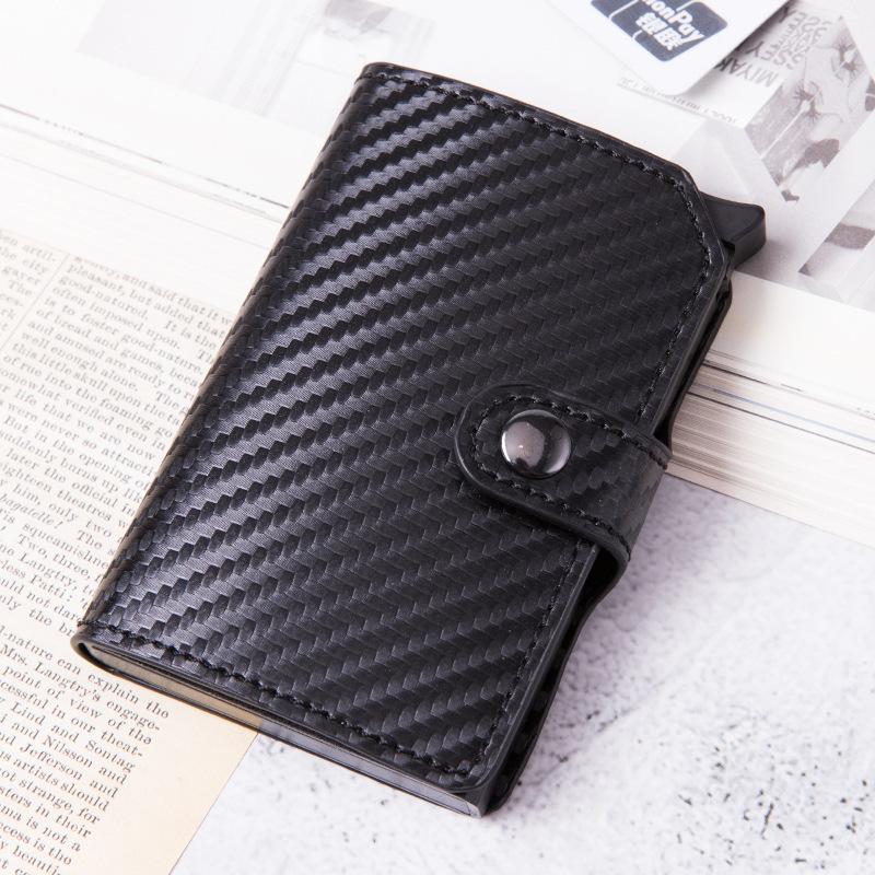Lychee Pattern Wallet Leather Men's and Women's RFID Wallet Elastic Aluminum Frame Card Bag Carbon Fiber Card Cover OEM