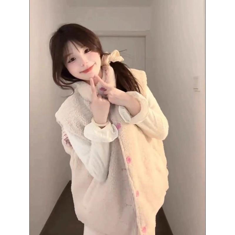 Reversible Lamb Wool Down Cotton Vest for Women Autumn and Winter New Korean Style Loose Cotton Waistcoat Vest