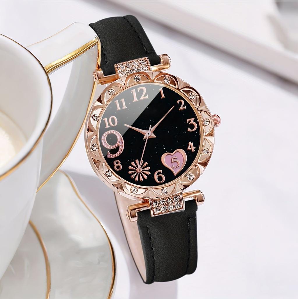 2 pieces and 1 piece cute, fashionable, elegant, sparkling rhinestone PU leather watch for ladies