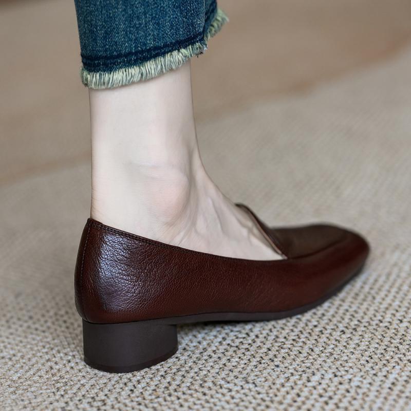 Special Offer 2024 Black Women's Work Shoes, Not Tired Feet, Soft Leather Widened and Fattened Thick Heel 3 Cm Small Heel Single Shoes