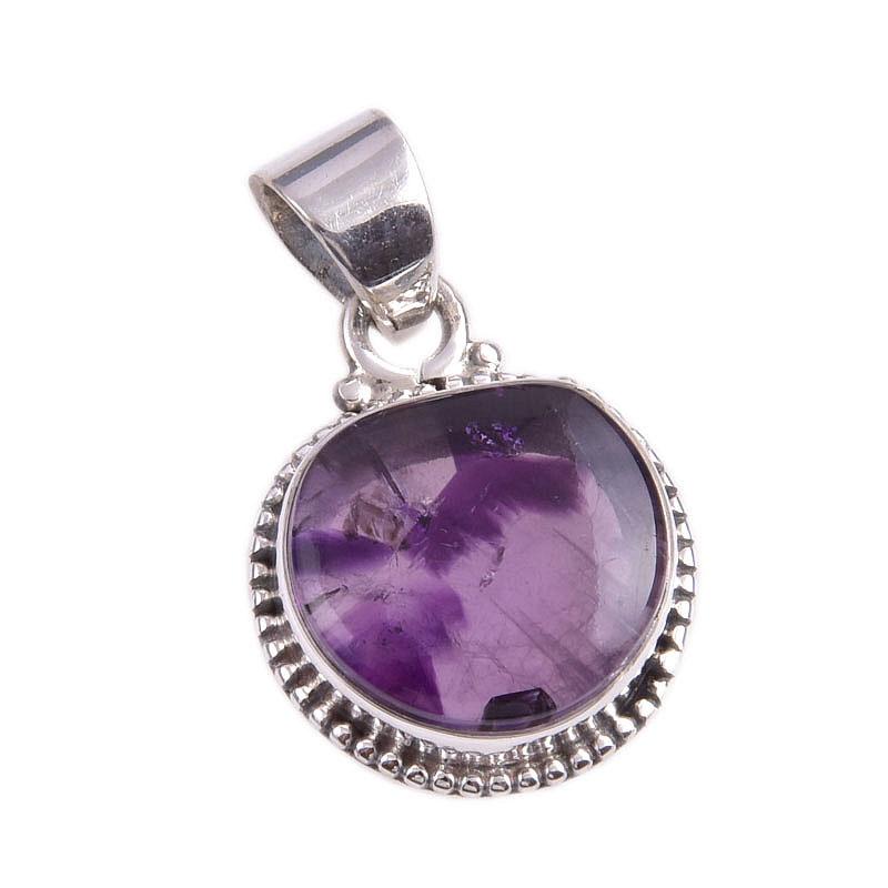 Natural Cloud Amethyst Gemstone 925 Solid Sterling Silver Gift Pendant 1.5" q8H04