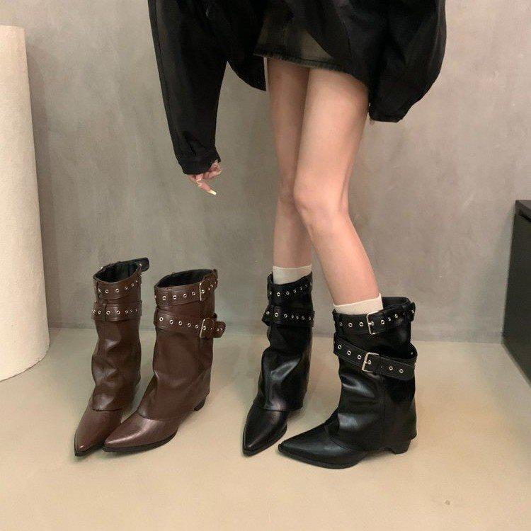 Boots 2025 Spice Girl Western Short Boots Boots Tube New Early Autumn American Belt Buckle Niche Design Short Boots Women's Boots