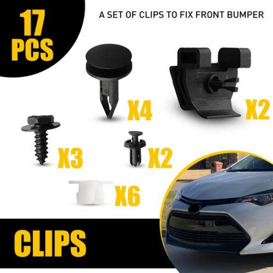 Set of ABS 17X & Metal To Fix Clips Bumper Front For 2009- Toyota Corolla