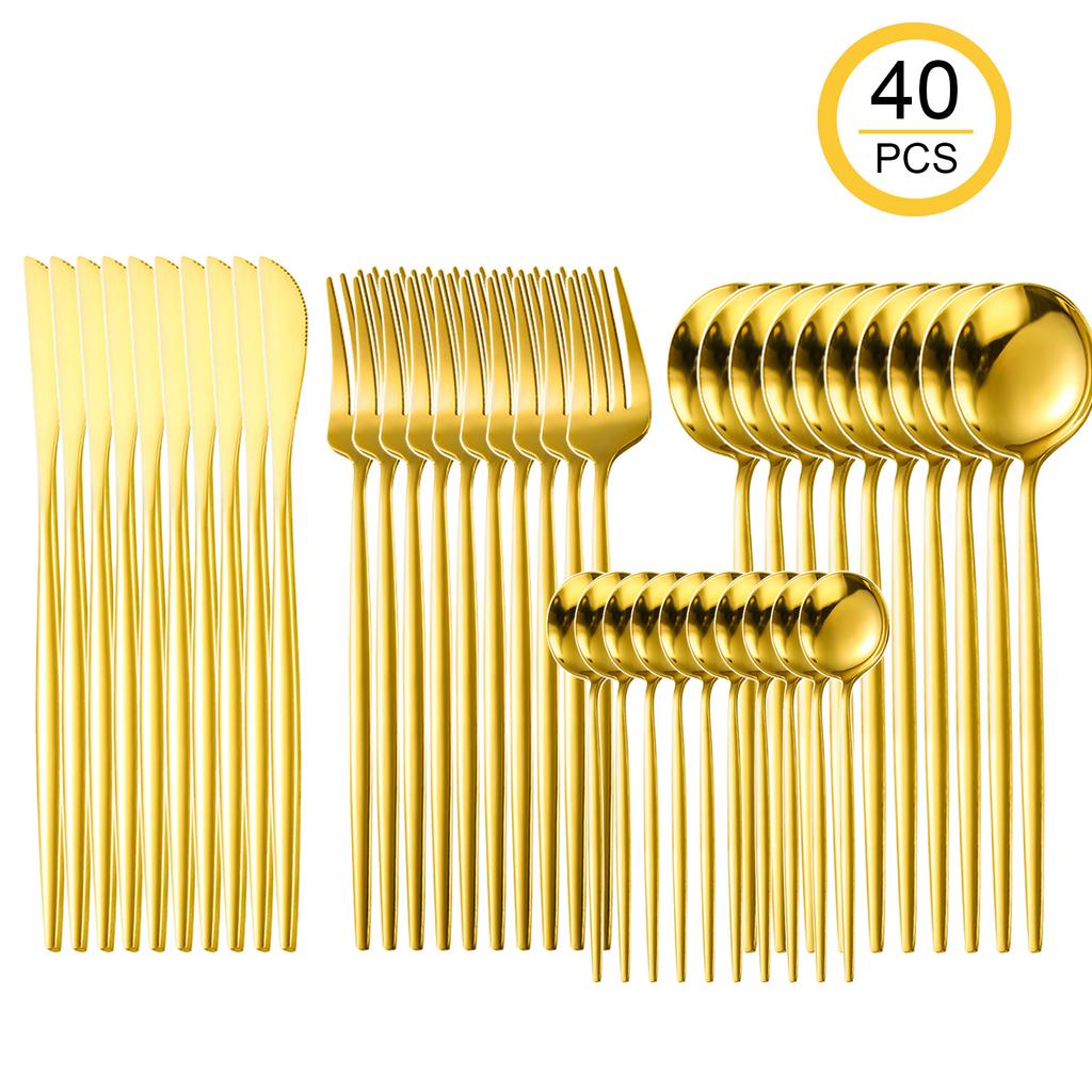 24/40 Pieces Reusable Stainless Steel Flatware Set for Daily Use, Protable Cutlery Set for Home, Wedding, Restaurant, Camping, Mirror Polished