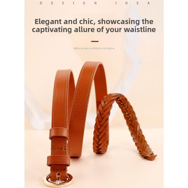 First-layer Cowhide, Double-sided Leather, Hand-woven Belt, Women's Belt, Whole Raw-cut Genuine Leather Belt