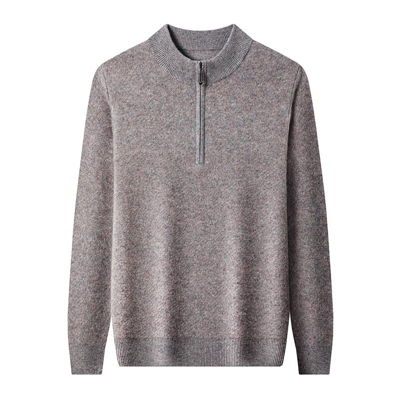 2025 Men's High-Grade Yak Wool Zipper Sweater - Solid Color, Autumn/Winter Knit Base Layer