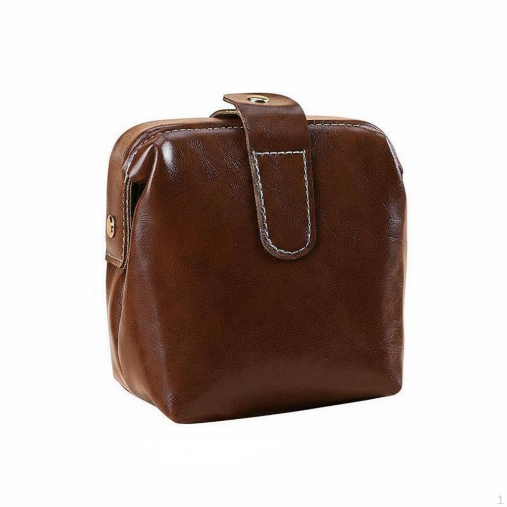 PU Leather Cosmetic Pouch ScratchResistant Traditional Trip Toiletry Bag Snap Closure