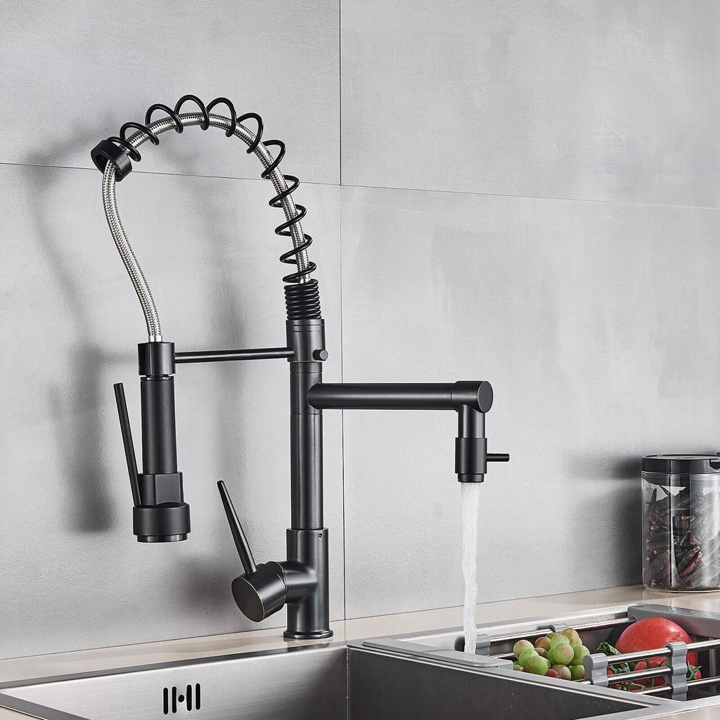 Sink Faucet, Black Kitchen Faucet with Pull Down Sprayer Commercial Stainless Steel Laundry Single Handle Pull Out Kitchen Faucets Black