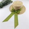 Straw straw hat woven flat top ribbon bow streamer wide brim summer age reduction Sanya vacation beach sunshade