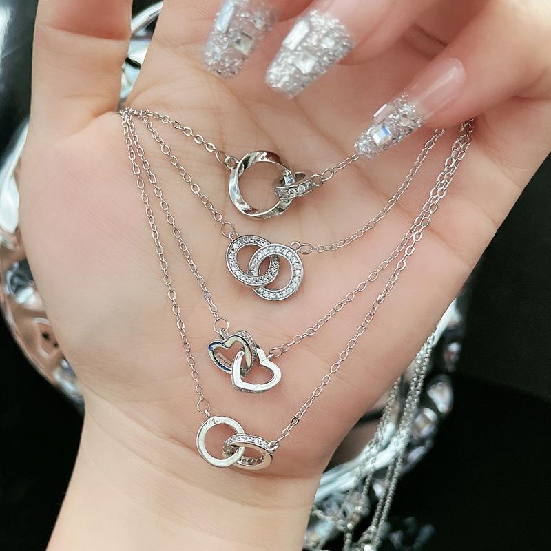 New Double Ring Necklace Women'S Jewelry Pendant French Zircon Clavicle Chain Premium Niche