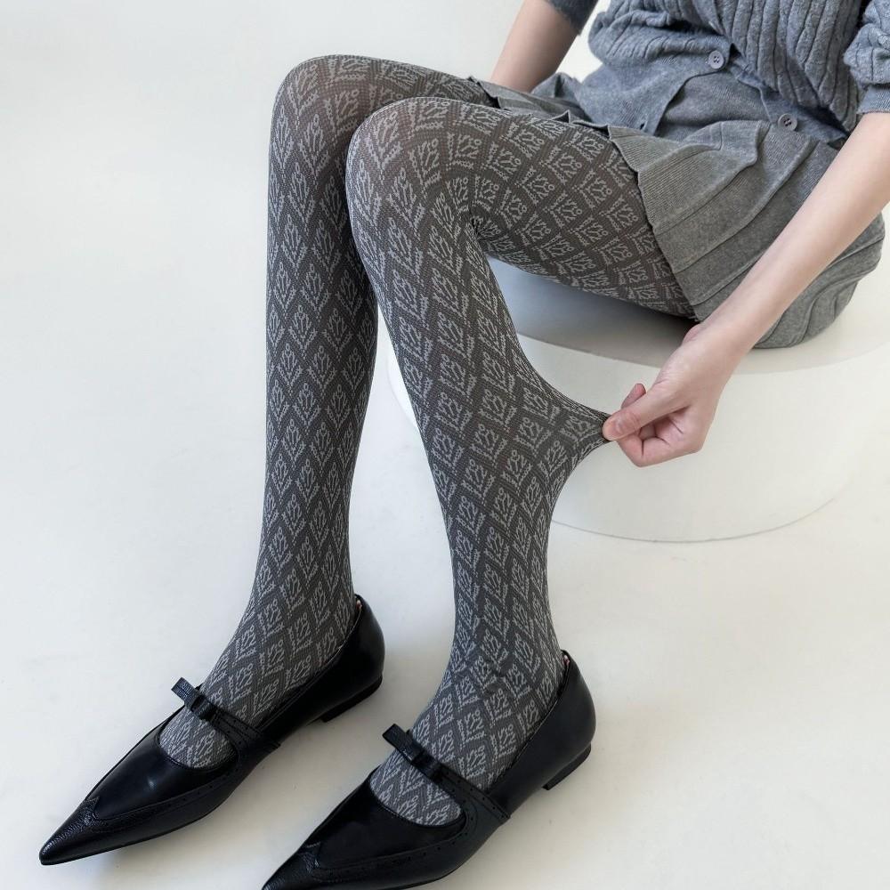 Retro Floral Tights Pantyhose Jacquard Patterned Slimming Tights Bottoming Stockings Autumn Winter