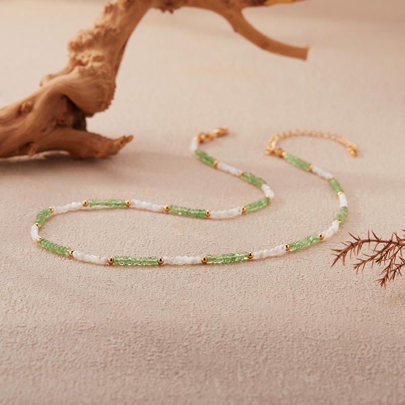 Natürlicher Edelstein Tsavorit Perlenkette Damen S925 Sterling Silber Farbe Schmuck Schlüsselbein Kette Ohrringe