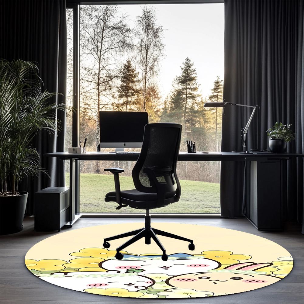 Usagi Printed Round Rug Carpet Chair Rug Area Rug Entryway Doormats,for Office Chair Living Room Bedroom Kitchen Room.