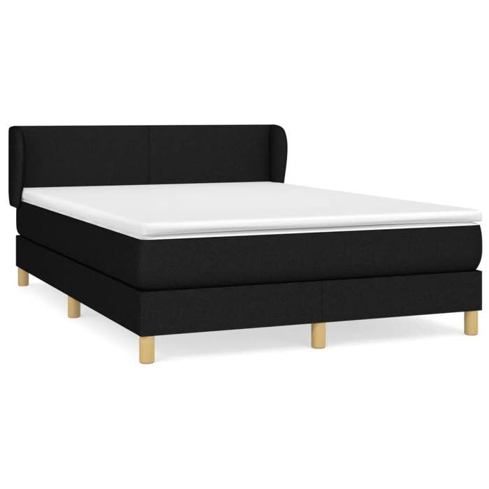 3126647 vidaXL Lit à sommier tapissier avec matelas Noir 140x200 cm Tissu