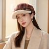 Autumn and Winter Hat Femininity Retro Plaid Striped Octagonal Hat Classic Plush Warm Thickened Painter Hat