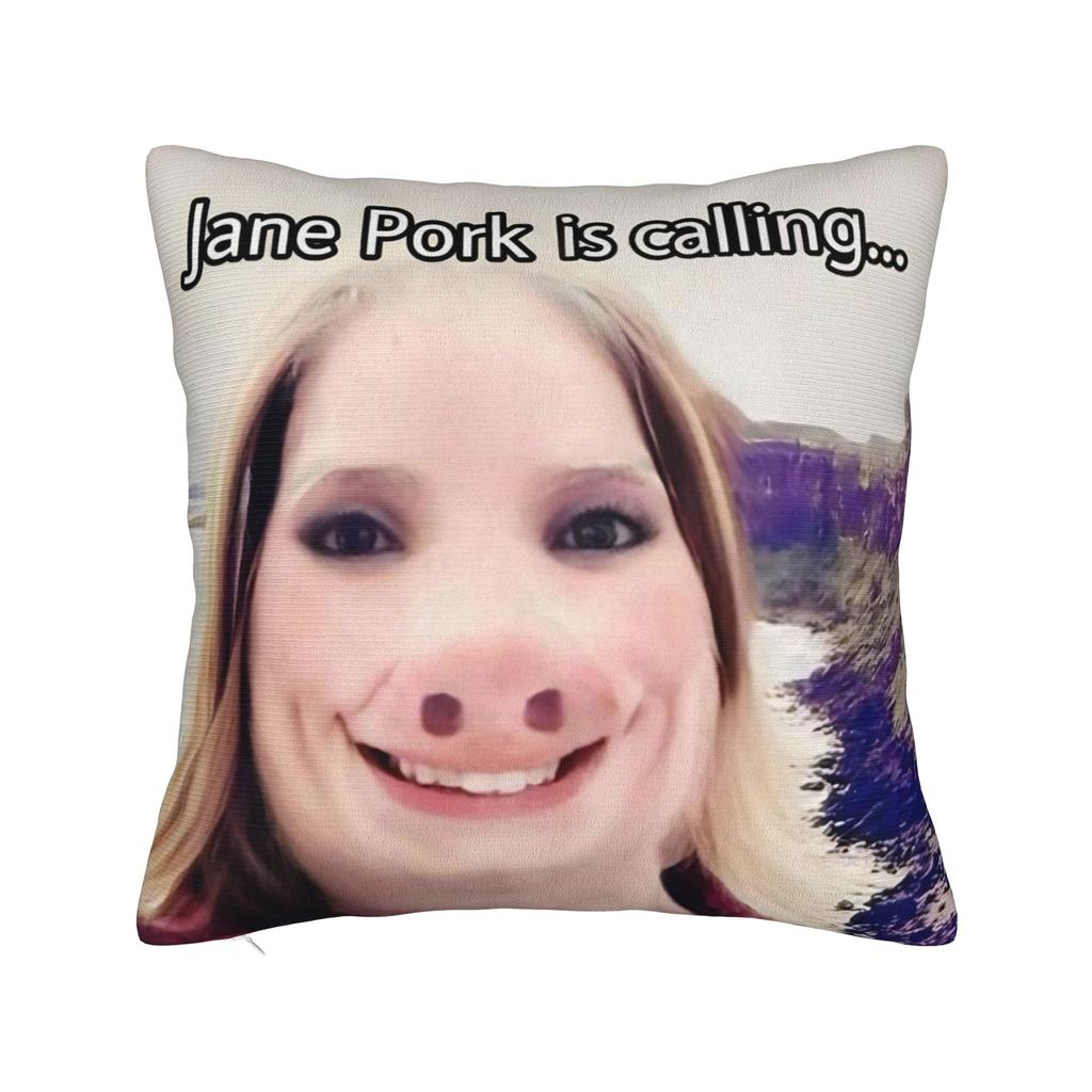 John Pork Calling Square Pillow Covers Polyester Living Room Cushion Case Funny Decor Throw Pillow Case 45*45
