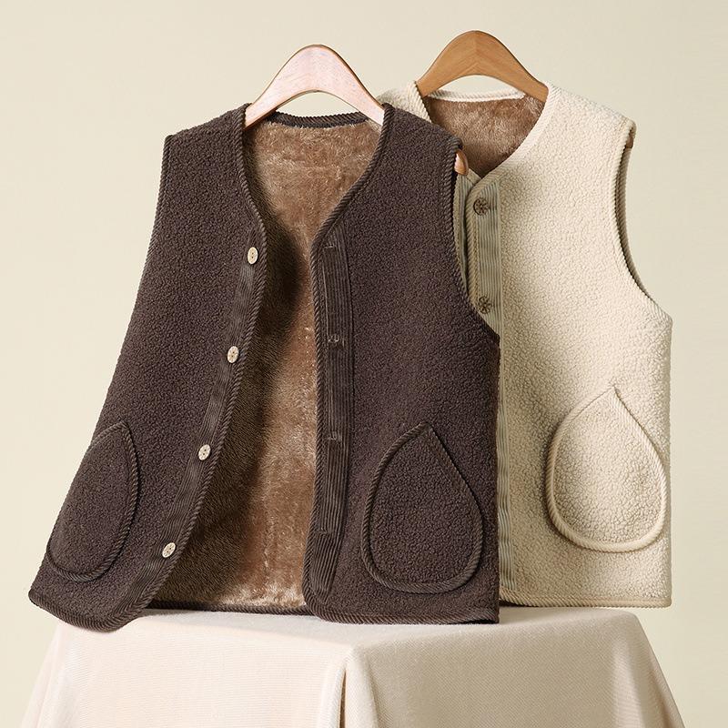 Women Fleece Vest Senior Thick Warm Sleeveless Waistcoat For Autumn Winter