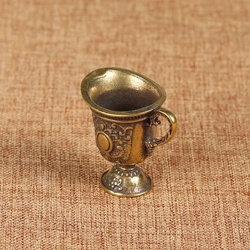 Anticient Royal Palace Mini Cup Ornament Trinket Antique Bronze Buddhist Holy Water Cup Figurine Brass Desktop Decoration