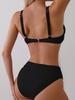 Sexy Backless V Neck Bikini 2 Piece Set Women Solid Split Swimsuit High Waist Beach Bikini 2025 New Summer Swimwear Bikinis Set