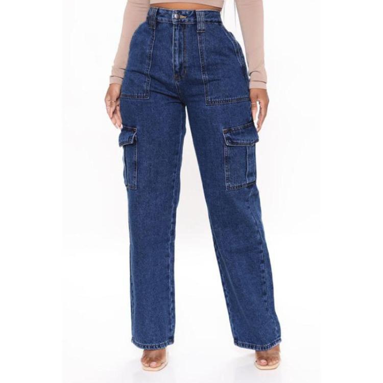 Jeans Cargo Larghi Dritti Casual da Donna con Tasche Multiple Pantaloni da Donna