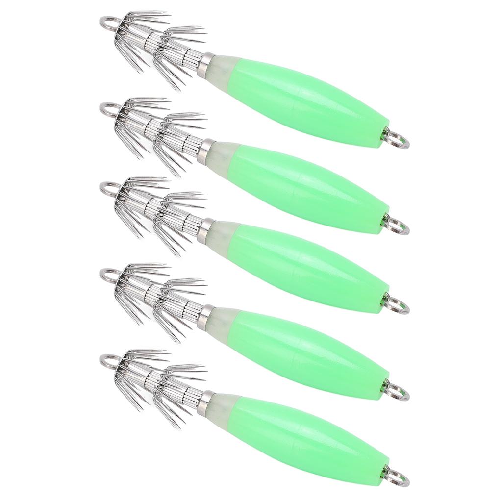 5 Stück Leuchtender Tintenfischhaken Leuchtet im Dunkeln Angelköder Jigs Grün für Salzwasserangeln