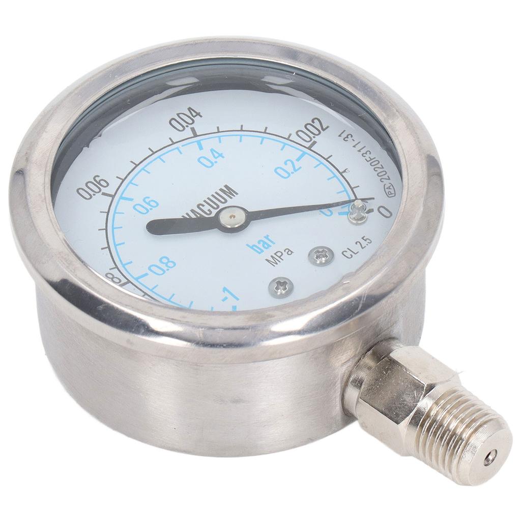 Vacuum Pressure Gauge Test Meter 1 4in NPT Dual Scale Stainless Steel for Water Oil ‑0.1‑0Mpa