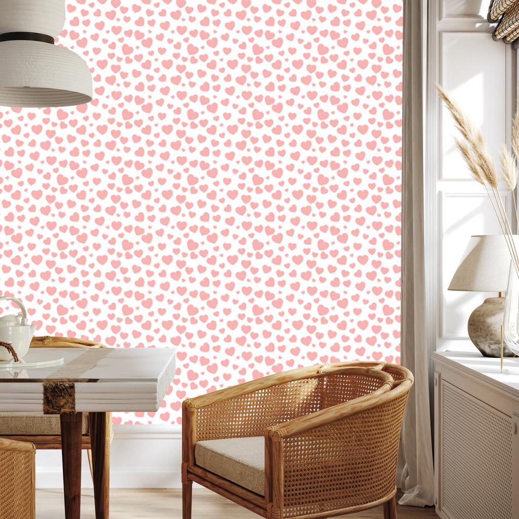 Hearts Wallpaper White and Coral 50x1000