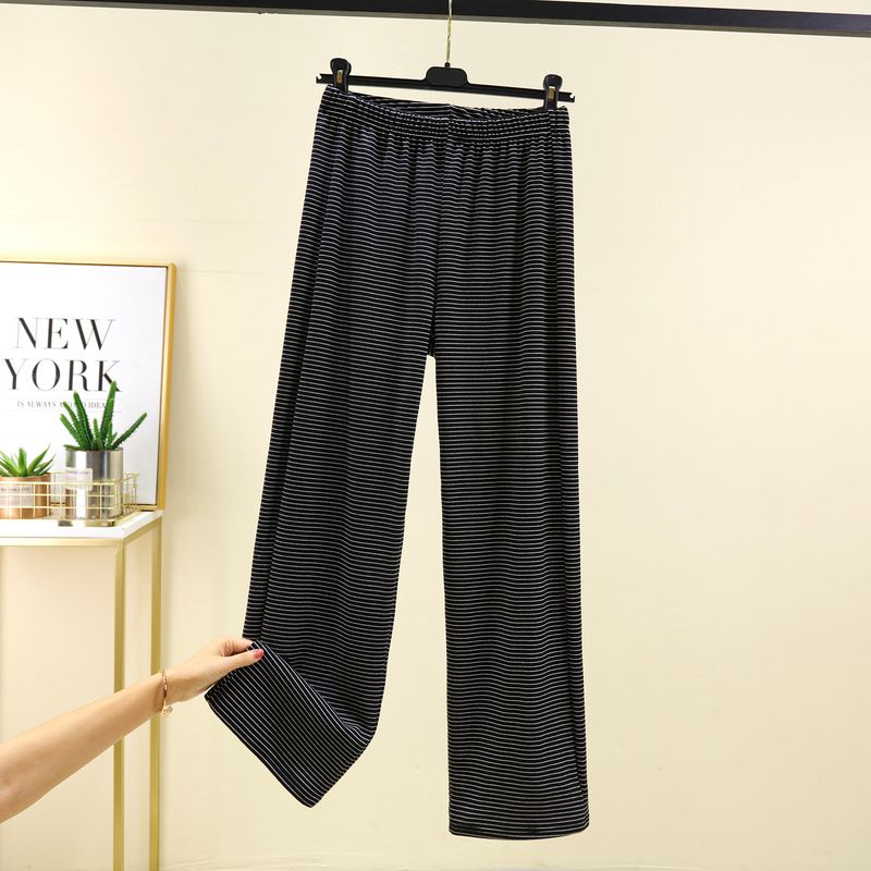 

Plus Size Elastic Waist Casual Pants Dralon Stripes Straight-leg Loose Pants Outwear High Waist Home Pants Loose Knitting Pajama Pants Black thin strip M (recommended 45.00 kg-52.50 kg