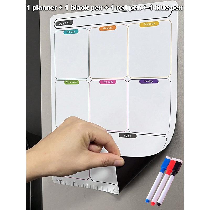 

Reusable Magnetic Whiteboard Fridge Sticker with Erasable Colored Pens, Dry Erase Weekly Planner Board for Kitchen, Home, Office, School 1 Planner (without Pen)
