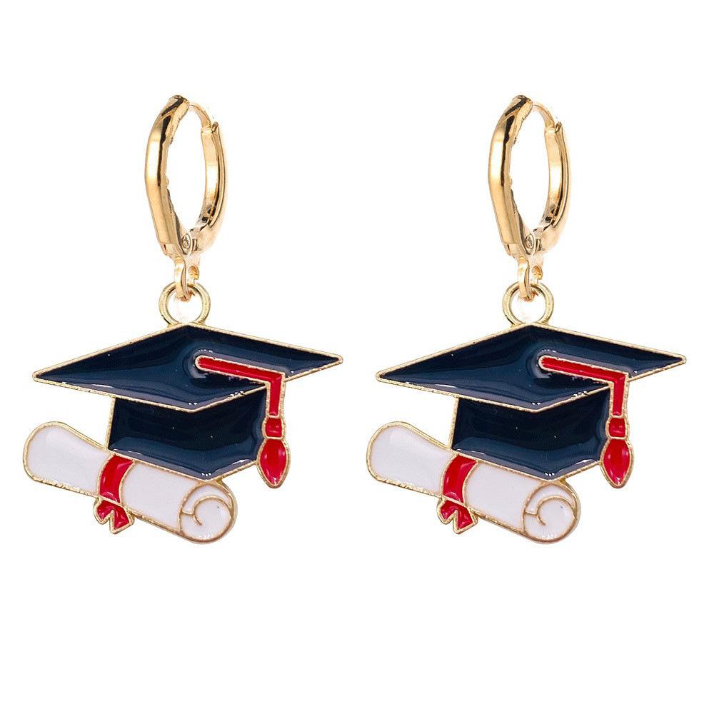Teachers' Day Students Graduation Season Earrings Bachelor'S Uniform Hat Pendant Women'S Earrings Blue Book