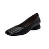 Fashion Women's New Spring and Autumn Square Head Genuine Leather Printed Cowhide Soft Low Heel Large Casual Single Shoes