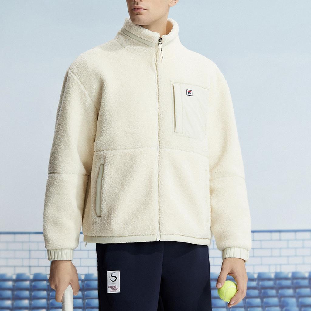 FILA Logo Print Tennis Fleece Jacket Men Jackets Asparagus-White A11M343502F-IV