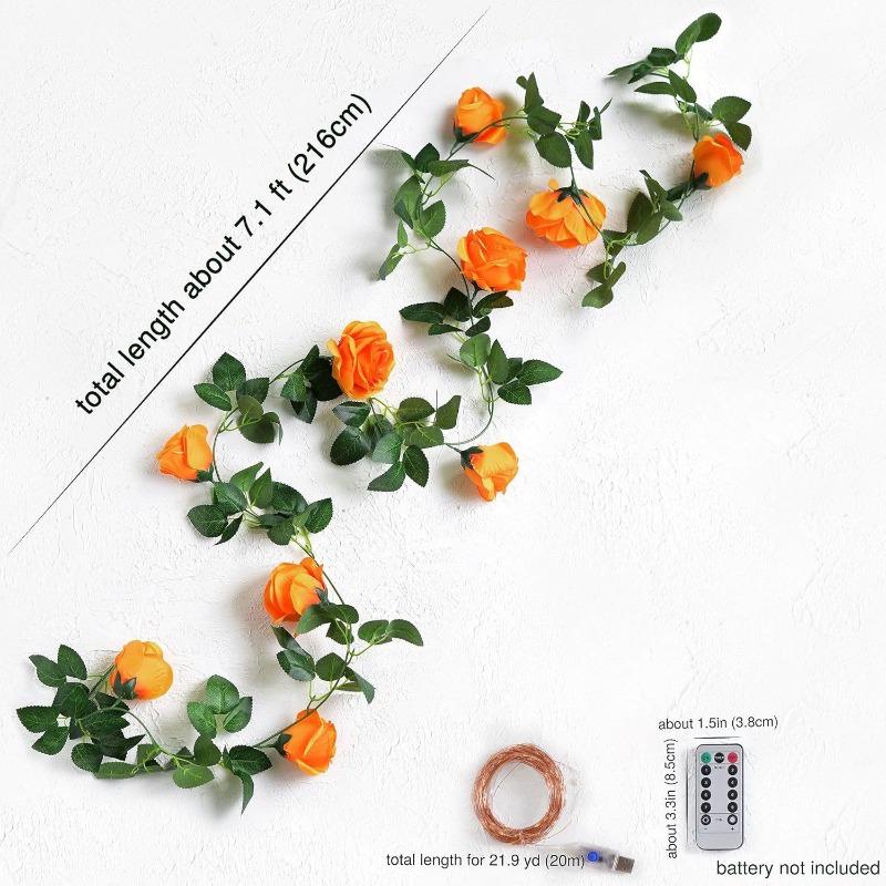 Konstsilkeväv, Orange Rosrankor, Halloween Konstgjorda Gröna Växter, Blomrankor, Hemmat Matbordsdekoration
